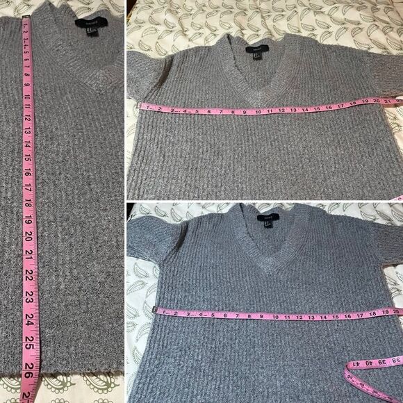 Forever 21 Chunky Knit V-Neck Gray Sweater Side Slits S - Picture 10 of 10